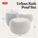 Keter Urban Knit Pouf Ottoman Set of 2 with Storage Table for Patio and Room Dcor - Perfect for Balcony, Deck, and Outdoor Seating, Grey & White