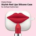 3 x LOMONICA Stylish Red Lips Silicone Case for AirPods Pro 2/1, Super Cute Design for Women Girl, Best Gift for Girlfrend or Wife & Unique Aesthetic Accessory to Make Your AirPods Stand Out(White)