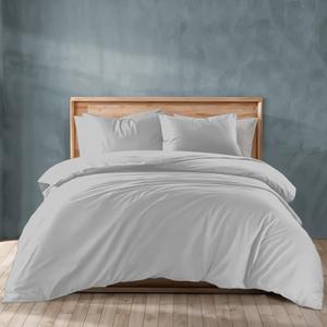 TEXAS LINEN CO. 100% Egyptian Cotton Duvet Cover King/California King Size - 1000 Thread Count 3 PC Duvet Cover Set, Soft, Cooling Cotton Comforter Cover, Zipper Closure, 7 Corner Ties - Silver