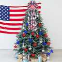 Cindeer 37 Pcs Patriotic Decorations Bow Large America Flag for Wreath 36 Pcs Patriotic Red White Blue Ornaments Tree Topper Decorations for 4th of July Independence 250th Anniversary Holiday