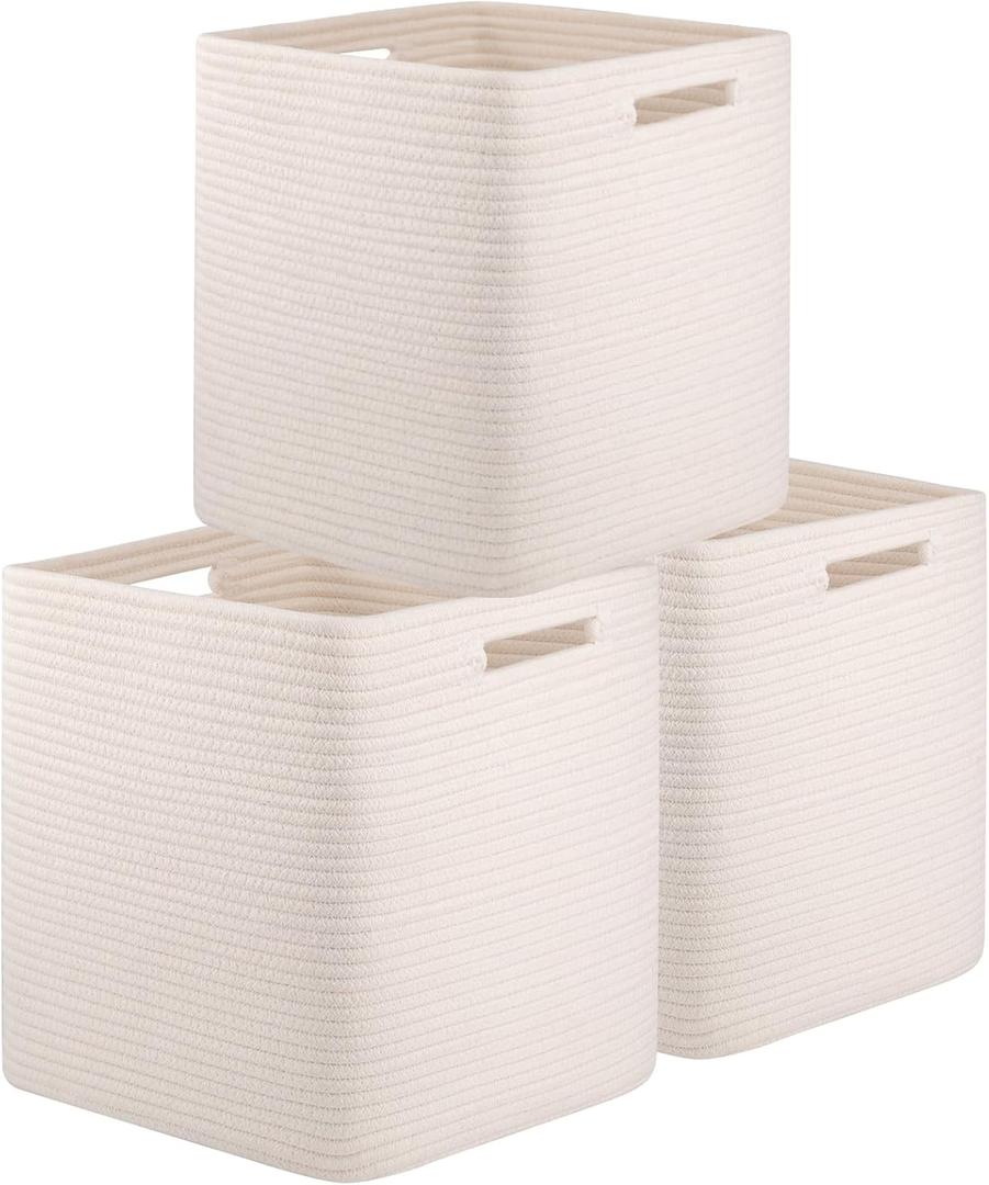 OIAHOMY Storage Cubes, 13 Inch Cube Storage Organizer, Collapsible Storage Bins, Baskets for Organizing, Storage Bins for Shelves-White, 3-PACK