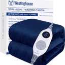 Westinghouse Heated Blanket Throw, Electric Throw with 6 Heating Levels, 2-10 Hours Time Settings, Overheat Protection, Machine Washable, Flannel (Throw, 50x60 Inches, Navy Blue) (Throw Size 50*60")