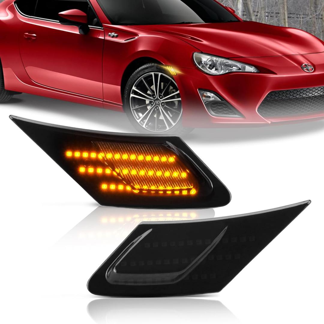 D-Lumina LED Side Marker Lights Assembly Smoked Lens Amber for 2013-2021 Subaru BRZ, 2013-2016 Scion FR-S, 2017-2021 Toyo-ta 86, Front Fender Side Marker Lamp, Replace OEM Side Marker Light, Pack of 2