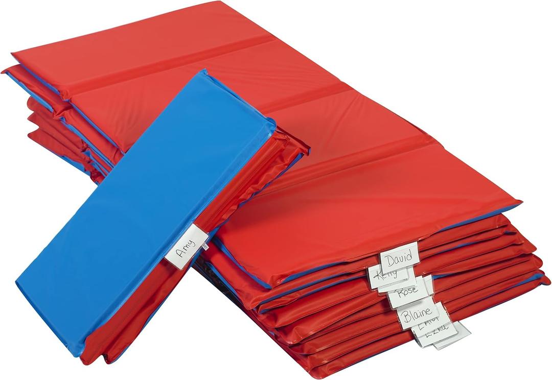 Children's Factory Nap Mats, 1 inch Thick Toddler Sleeping Mats for Preschools and Daycares, Comfortable and Soft 4 Section Folding Nap Pad