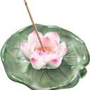 KR. LIF Lotus Incense Holder & Burner, Agarbatti Stand, Detachable Lotus Leaf Incense Tray, Ash Catcher for Altar, Sage & Palo Santo, Ceramic