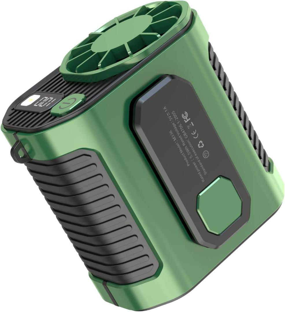 GOODADA Camping & Outdoor Waist Fan - Portable Belt Clip-on Fan, USB Rechargeable, 100 Speed Settings, Hands-Free Personal Cooling for Hiking, Travel, Sports (green)