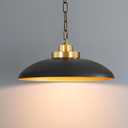 15.8 Inch Large Black and Gold Pendant Light, Industrial Pendant Lighting Fixtures, Vintage Dome Ceiling Hanging Lamp for Kitchen Island Dining Room