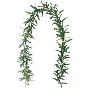 Emivery 73'' Artificial Olive Leaf Vines Rattan Ivy Vines Leaf Greenery Garland with Fruit Artificial Hanging Leaves Vines for Wedding Party Home Garden Front Door Wall Decor Green (1 Pack, Length: 73 inches)