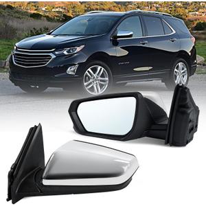 Left Driver Side Mirror Assembly Fits 2018 2019 2020 2021 2022 2023 2024 Chevy Equinox with Power Glass Heated Manual Folding Non blind Spot Match Chrome Replace 84225382(5Pins) (L-5Pins)