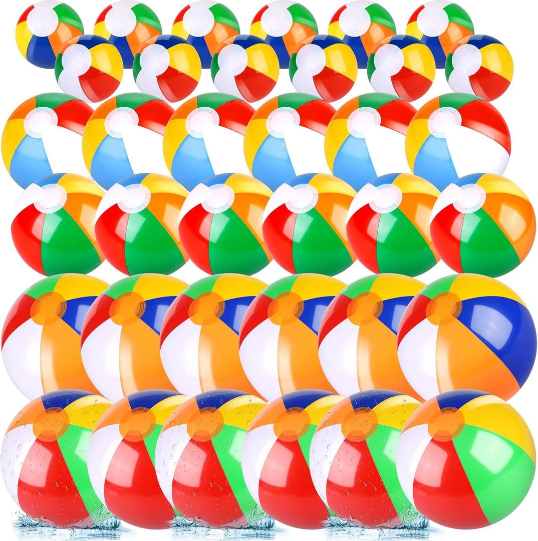 Aodaer 36 Pack Inflatable Beach Balls Rainbow Swimming Pool Balls 5 9 12 Inches Beach Pool Party Favors for Kids and Adults Summer Water Games Toys and Party Supplies, Rainbow 