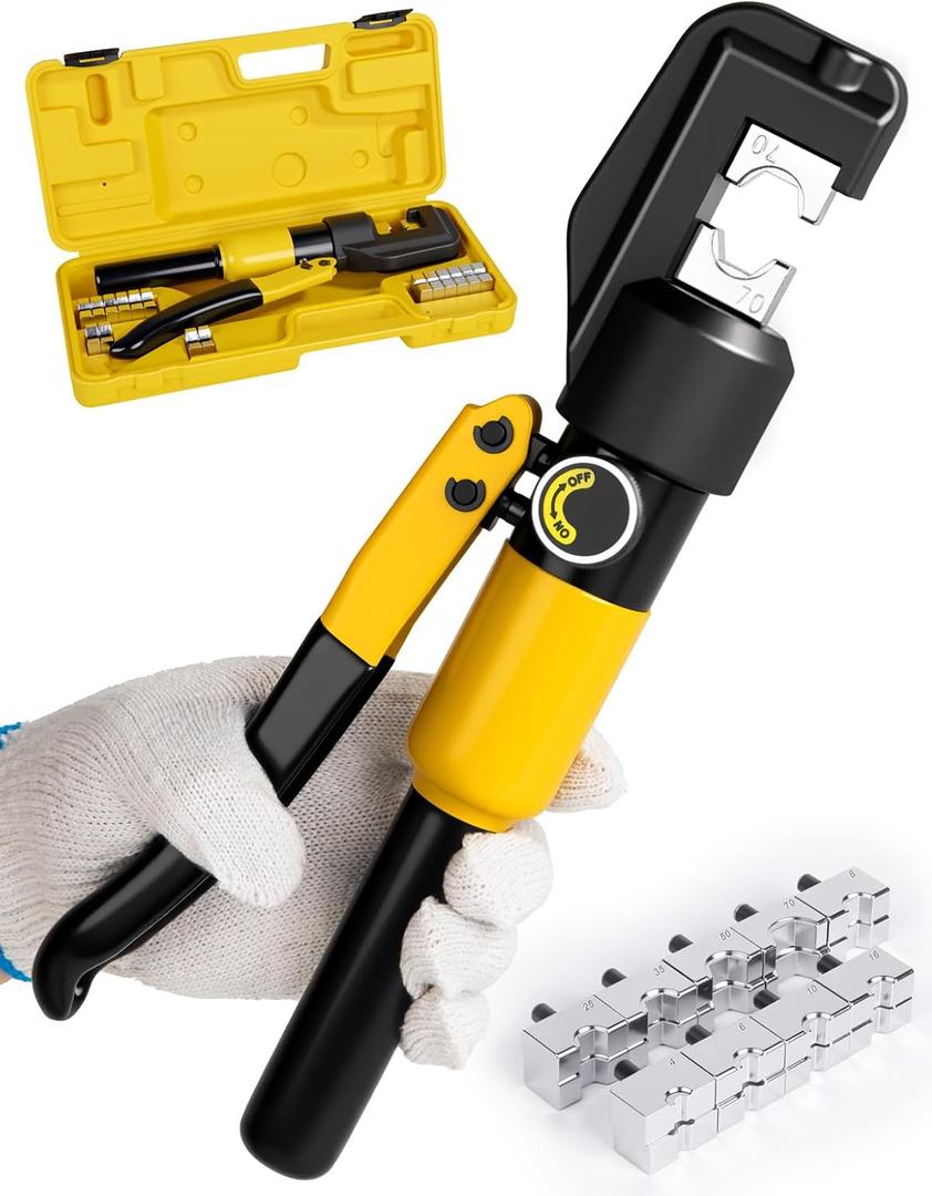 10 Tons Hydraulic Crimping Tool Battery Cable Lug Terminal Crimper with 9 Pairs of Dies, 12 AWG to 2/0 AWG Wire Crimping Tool