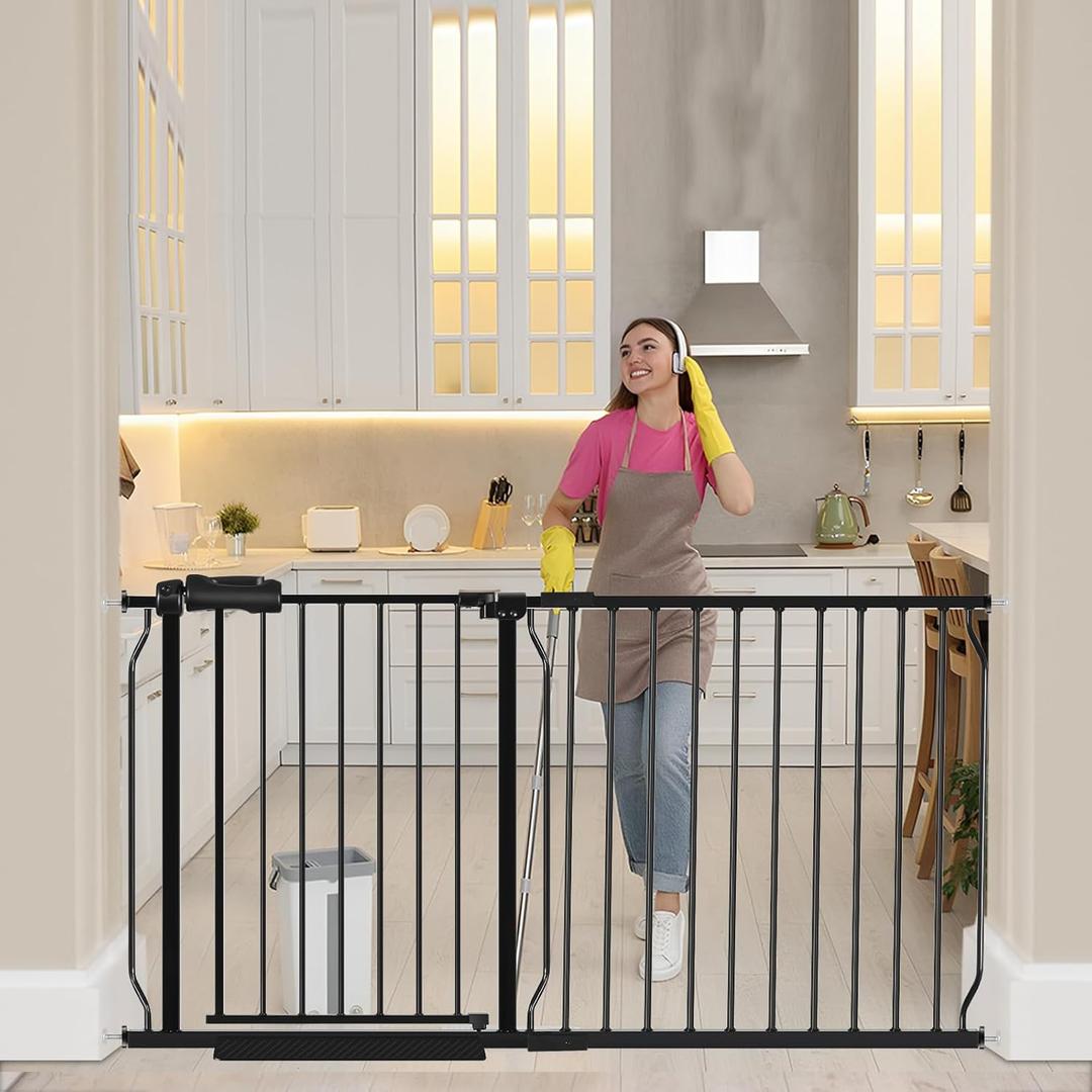 HOOEN 30" Tall Extra Wide Baby Gate for Stairs Doorways 57.5 to 62 Inch Large Long Dog Gates Tension Baby Gate Walk Through Child Gates for Kids or Pets Indoor Safety Gates (Black)