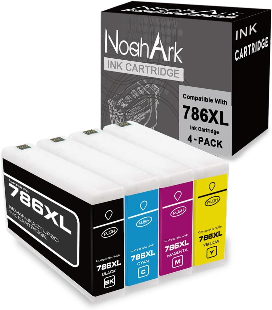 NoahArk 4 Packs 786XL Remanufactured Ink Cartridge Replacement for Epson 786 T786XL High Yeild for Workforce Pro WF-4630 WF-4640 WF-5110 WF-5190 WF-5620 WF-5690 Printer (Black, Cyan, Magenta, Yellow)