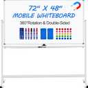 Magnetic White Board Dry Erase Whiteboard with Rolling Stand 72"x48" Double-Sided Mobile Large White Board on Wheels, Including 3 Magnetic Erasers, 7 Markers, 30 Magnets