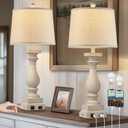 28" Tall Farmhouse Table Lamps Set of 2 with USB C+A Ports and AC Outlet, 3 Way Touch Control Rustic Bedside Lamp for Bedroom, Beige Vintage Nightstand Lamp for Living Room Office