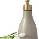 280ml Liquid Soap Dispenser for Bathroom with Gold Pump, Dish Soap Dispenser for Kitchen Refillable Countertop Lotion Ceramics Khaki Hand Soap Dispenser for Shower
