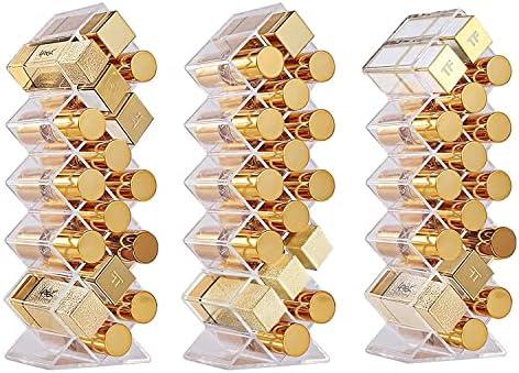 YIEZI Lipstick Holder Organizer 48 Spaces Acrylic Stackable Fish Shape Lipstick Tower, Lip Gloss Storage Stand, Perfect for Lipgloss Organizers Makeup Vanity Display, Clear (3 Pack)