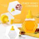 Ziliny 32 Pcs 7 oz Honey Squeeze Bottle Plastic Empty Beehive Bottle Jar with Spout Lid Clear Refillable Honey Containers for Condiment Storing and Dispensing Dispenser (Hexagon)