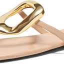 Coutgo Womens Flat Sandals Comfortable Flip Flops Slide Sandals Summer Beach Shoes with Metal Decoration (9.5, Nude)