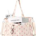 Dansydaisy Bow Corduroy Tote Bag for Women, 17 Pocket Cute Laptop School Work Tote Bag Large Capacity for Travel
