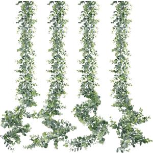 Sggvecsy Artificial Eucalyptus Garland 4 Pack Fake Eucalyptus Greenery Garland Faux Hanging Plants Artificial Vines, 5.6 Feet/Strand for Wedding Backdrop Arch Wall Table Party Outdoor Festival Decor