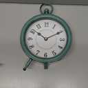 Vintage Rustic Green Table Clock on Stand, Decorative Desk and Shelf ClockDecorative Battery Operated Table Top Clock for Living RoomSilent Non-Ticking (10.5"H)