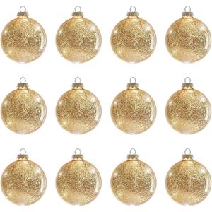 Gold Mercury Glass Ball Christmas Ornaments Set of 12-3.15Luxurious Xmas Tree Hanging Bulb Decorations for New Year Thanksgiving Birthdays Party, Glass Ornaments for Elegant Xmas Halloween Decor