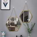 Gold Mirrors for Wall - 2pcs/Set Metal Hexagon Mirror Room Decor & Home Decor Decorative Hanging Boho Mirror Wall Decor for Bedroom Living Room Entryway (Hexagonal)