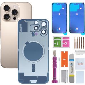 Back Glass Replacement for iPhone 16 Pro Max(6.9 inches,Desert Titanium) Integrated Glass & Magnet & Metal Phase Ring Repair Tools are Included