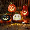 Halloween/Thanksgiving Metal Stakes Pumpkin, Jack o Lantern Spooky Faces Smile with Luminous Effect, Garden Yard Signs, Halloween Pumpkins Outdoor, Pumpkin Decorations Outdoor,Set of 4