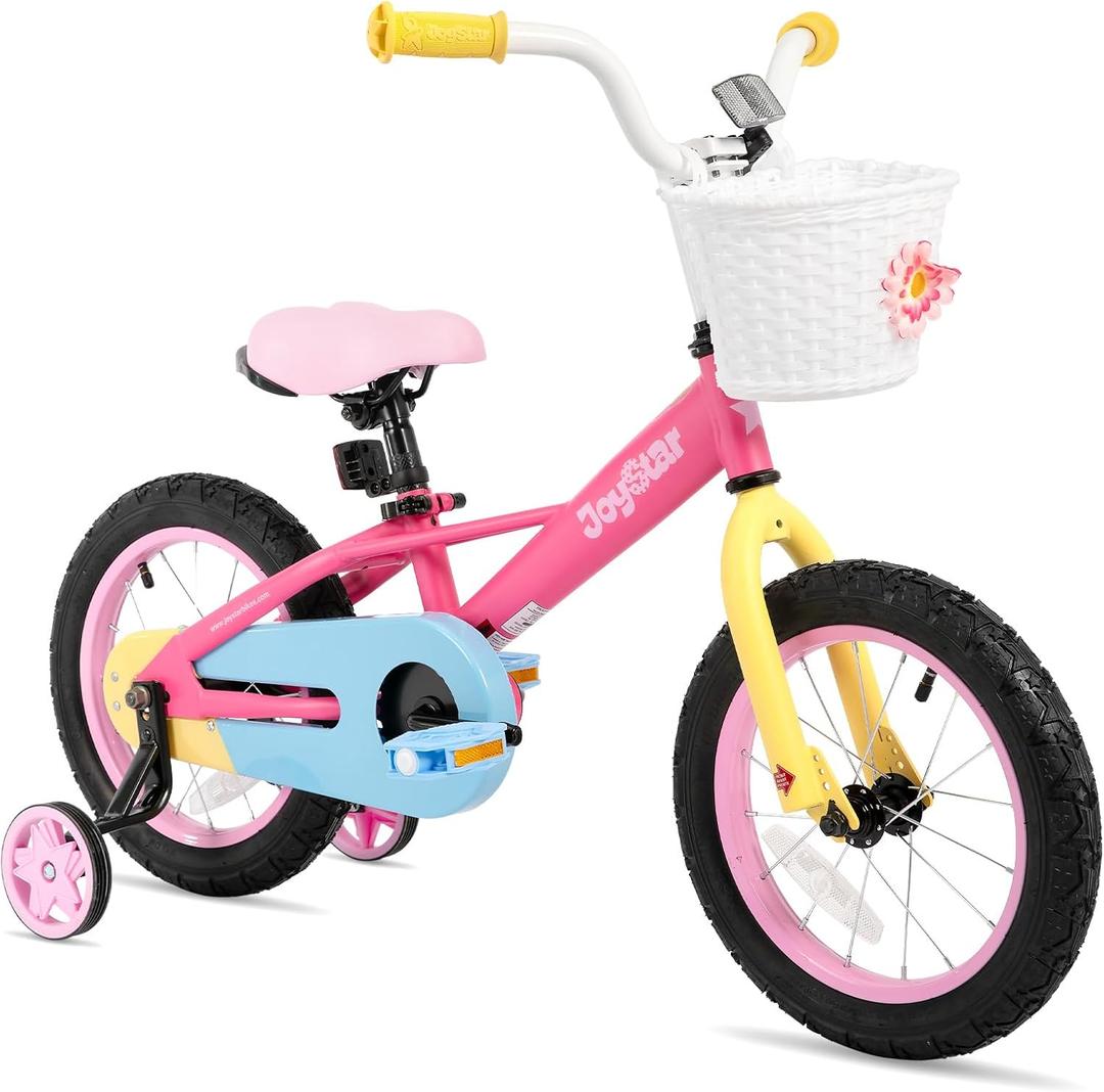 JOYSTAR 12 Inch Kids Bike for 2-4 Years Girls, Toddler Girls Bike with Training Wheels, Rainbow Bikes, Children Bicycle, Macaroon