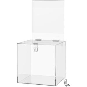 Marketing Holders 8 Inch Locking Ballot Box with Removable 8.5" x 11" Header Sign Holder Clear Acrylic Cube Donation Bin Countertop