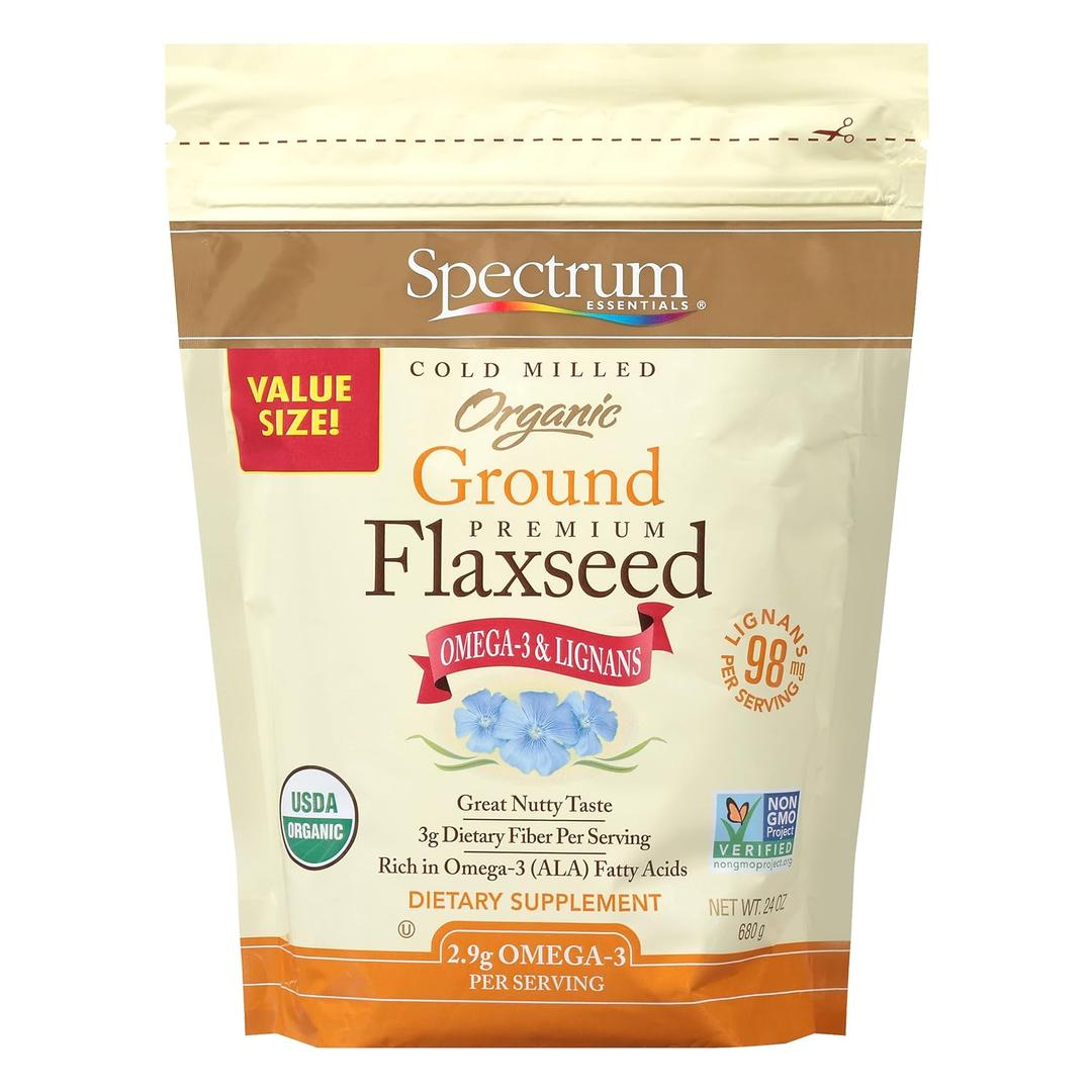 Spectrum Essentials Organic Ground Flaxseed, Gluten Free, 24 Oz (EXP 04/23/26)