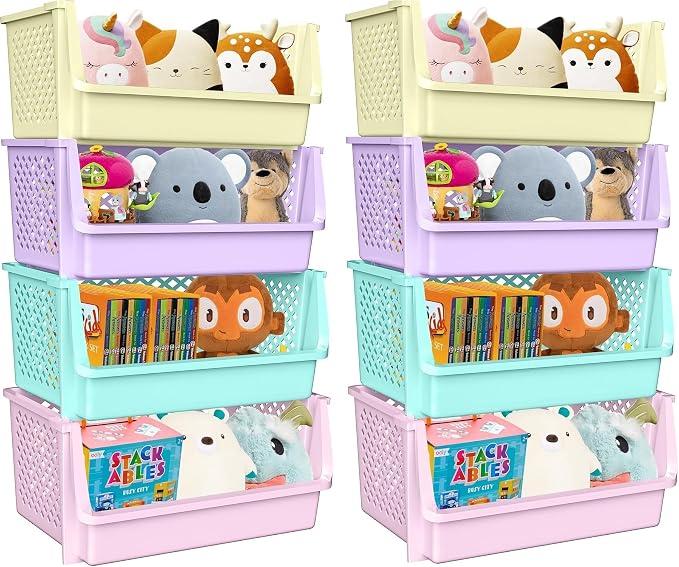 Large Stackable Storage Bins Open Front for Pantry Storage, 8 Pack - Multi