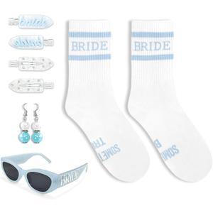 ONECOS 7 Pcs Bride Accessories Set, Marble Sunglasses, Beauty Hair Clips, Bride Socks, Something Blue Earrings for Bridal Shower Wedding Day Party Favor Gift (Blue)