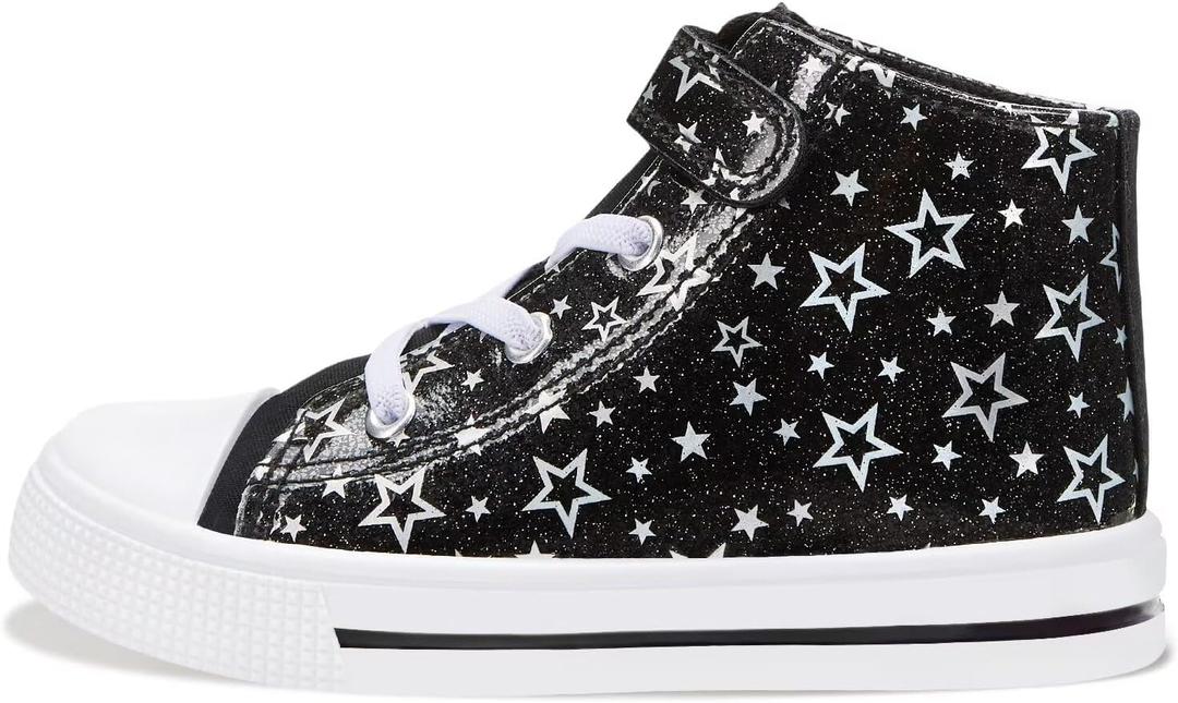 EUXTERPA Kids High Top Shoes Toddler Canvas Sneakers Boys Girls Casual Walking Sports Shoe, 3 Big Kid, Black Sliver Star