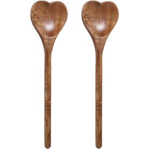 Hemoton Heart Shaped Wooden Spoons 2-Pack Multi-Function Kitchen Utensils for Stirring Mixing Serving Honey Salad Cooking Tools 10.03X2.75 Inch