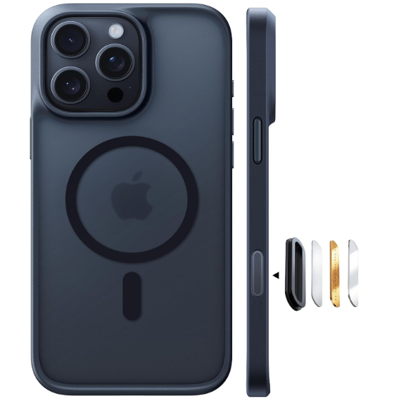 TORRAS for iPhone 16 Pro Case Translucent Matte Black | Compatible with MagSafe, Military Grade Drop Protection, Stronger Magnetic, Shockproof Airbag, Camera Control, Color Buttons, Slim AntiScratch