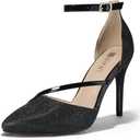 IDIFU Black Pumps Women Closed Toe High Heels Stiletto Dress Shoes for Women Wedding Prom Dressy Party Shoes Fashion Sparkly Glitter Strappy Pointed Toe Ankle Strap Heels Pumps(Black Glitter, 10)