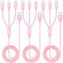 Multiple Charger Cable, 3Pack 4FT USB Charging Cable 3 in 1 Multi Phone Charger Rapid Cord with Type C/Micro/Lightning USB Connectors for Cell Phones and More(Pink)