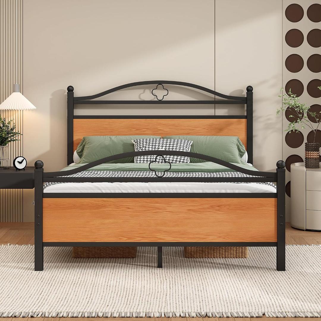 Full Bed Frame with Headboard,Heavy Duty Steel Slats Support Mattress Foundation-Under Bed Storage, No Box Spring Needed, Noise FreeBlack
