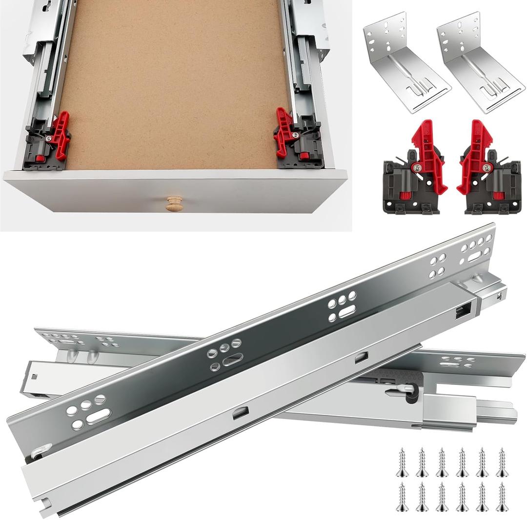 4Pair 8PCS Undermount Drawer Slides 12 15 18 21 Inch Bottom Mount Soft Close Drawer Slides Full Extension Concealed Drawer Rails/Mounting Screws ,Locking Device and Brackets, 80 LB Load Capacity 18"
