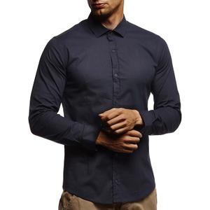 Leif Nelson Men's White Shirt Slim Fit Long Sleeve Black Men Stretch Short Sleeve Shirt Casual Shirt Boys Long Sleeve Shirt Business Wedding Leisure Short Sleeve LN3430  (XX-Large, Dark Blu)