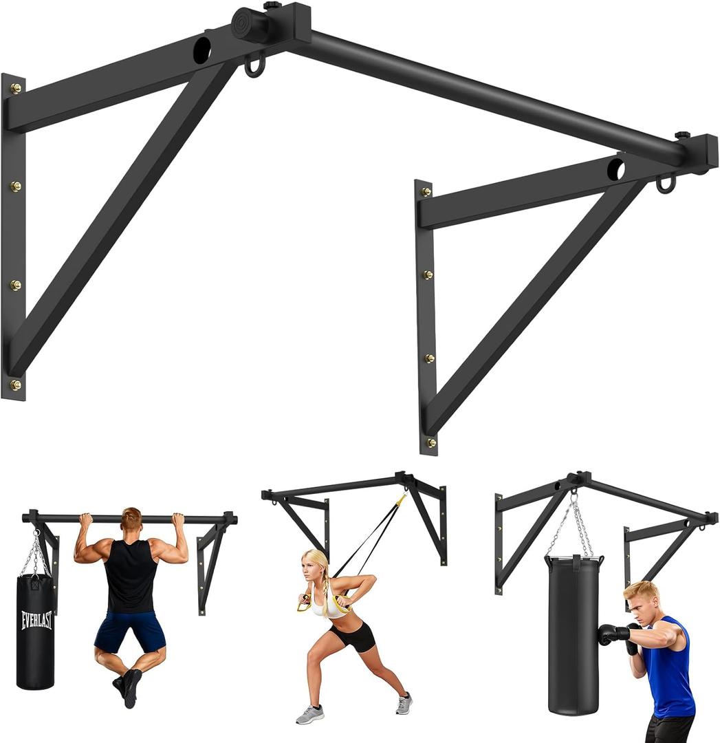 Wall Mounted Pull Up Bar, Adjustable Depth 51" Chin Up Bar, Heavy-Duty 500 lbs Weight Capacity, Maintain Upper Body Strength & Core Stability, Home or Garage Gym Chin Up Workout Training Station