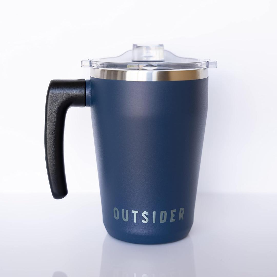OUTSIDER Stainless Steel Vacuum Insulated Coffee Mug/Cup with Rotating Handle and Spill Proof Lid – Great Travel Tumbler for Outdoor, Home, Office – 17 ounces, Navy