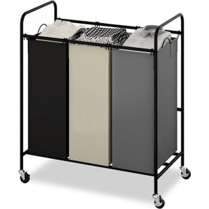 3 Section 3x40L Laundry Sorter Cart, Heavy Duty Laundry Basket with Lockable Wheels, 120L Large Rolling Laundry Hamper with Removable Bags for Dirty Clothes Storage