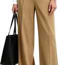 2 x Agenlulu Women's Wide Leg Dress Pants High Waisted Strechy Straight Leg Pants Business Casual Pull On Office Work Slacks (Beige, L)