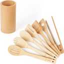 Naturoom Kitchen Utensils Set of 8 PCS, 12Inches Bamboo Wooden Cooking Spoon & Spatula Tools Perfect for Non-Stick Cookware (Bamboo 12inches)