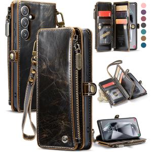 Defencase Compatible with Samsung Galaxy S24 Case Wallet with RFID Blocking Card Holder for Women Men, Soft PU Leather Magnetic Snap Flip Zipper Strap Wallet Phone Case Fit for Galaxy S24 6.2", Coffee