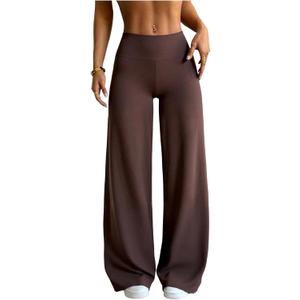 SOLY HUX Women's High Waisted Wide Leg Yoga Pants Workout Athletic Bootcut Leggings Trousers (Medium, Coffee Brown)
